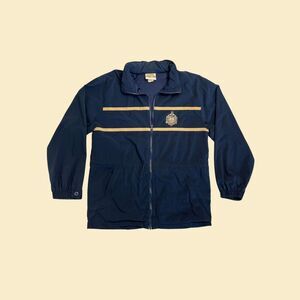 1990s US Naval Academy windbreaker jacket, size M blue/gold zip up Navy jacket